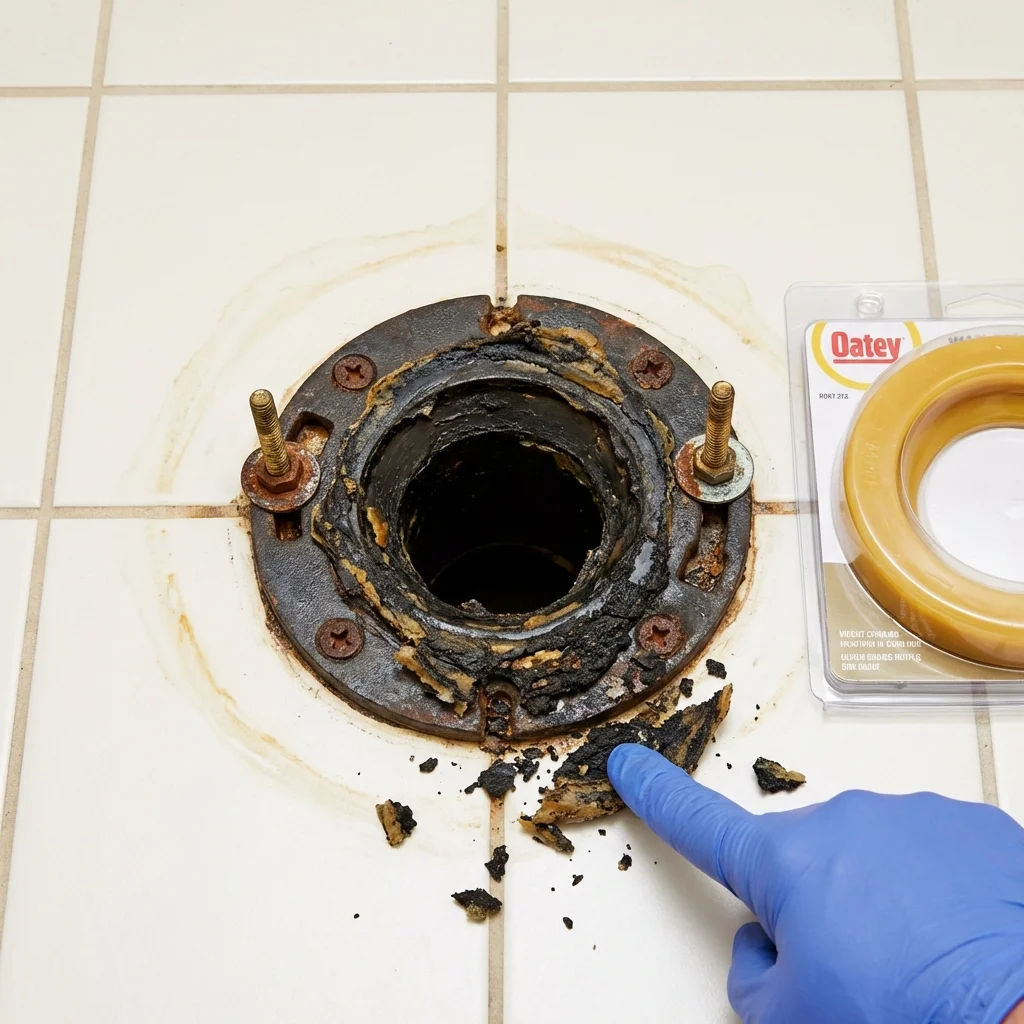 Failed wax ring showing water seepage at the base of a toilet in a Newton, NH home